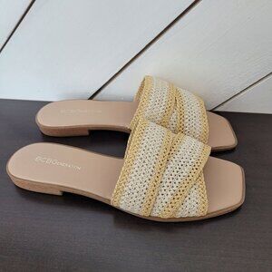 NEW BCBG generation Womens 11M Bianca Light Tan Raffia Slide Summer Sandals